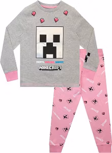 Minecraft Pyjamasset Grå/Rosa