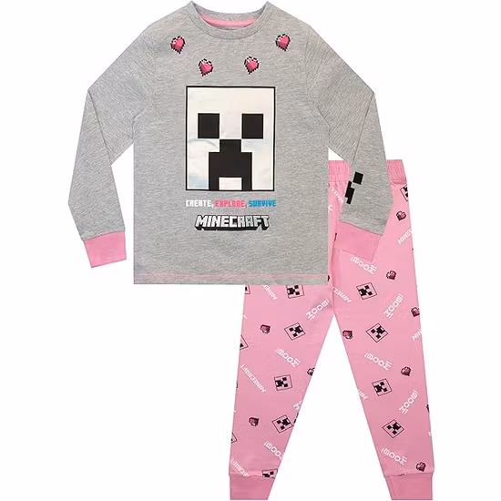 Minecraft Pyjamasset Grå/Rosa