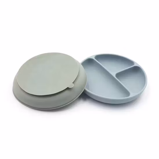 BabyBloom Tredelad Barntallrik Med Sugpropp Mörkblå