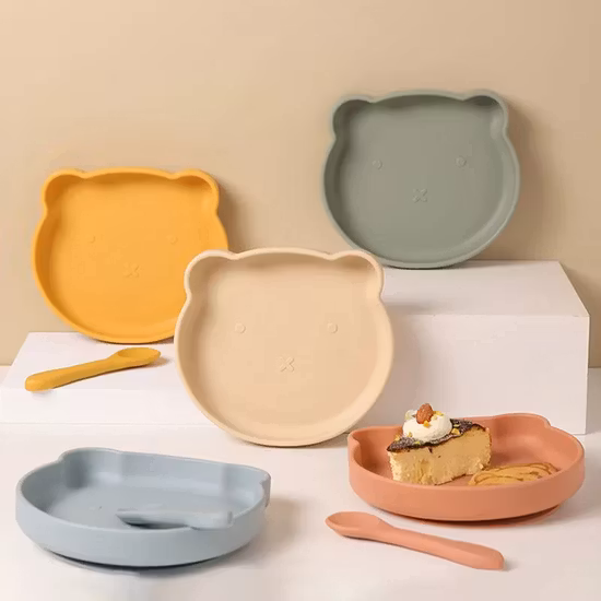 BabyBloom Barntallrik Med Björnmotiv Mörkgrön