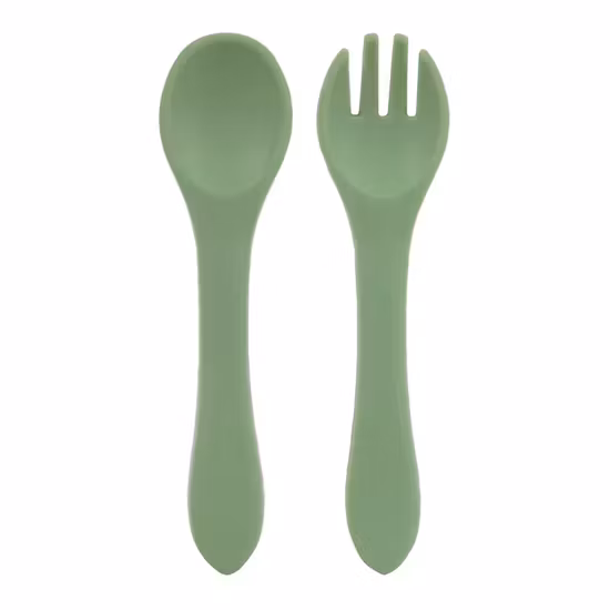 BabyBloom Barnskål Med Lock Och Bestick Grön