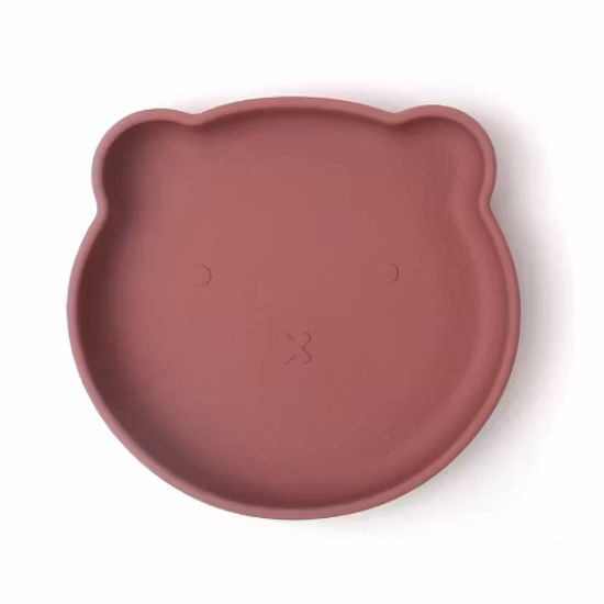 BabyBloom Barntallrik Med Björnmotiv Mörkrosa