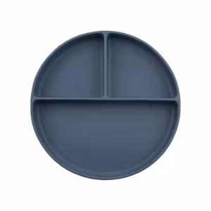 BabyBloom Tredelad Barntallrik Med Sugpropp Mörkblå