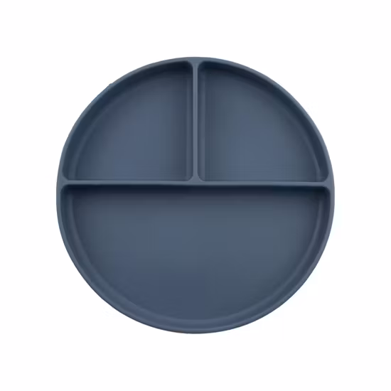 BabyBloom Tredelad Barntallrik Med Sugpropp Mörkblå