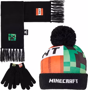 Minecraft Mössa med vantar och halsduk set