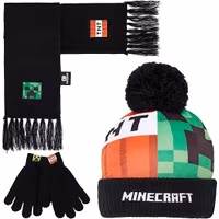 Minecraft Mössa med vantar och halsduk set