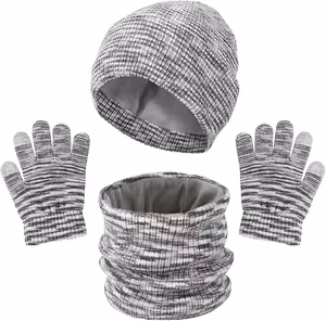 Chavle Mössa med vantar och halsduk set Ljusgrå