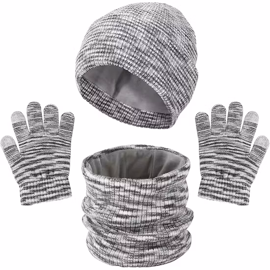 Chavle Mössa med vantar och halsduk set Grå