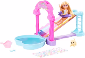 Barbie Chelsea lekset med regnbågsfärgad vattenrutschkana