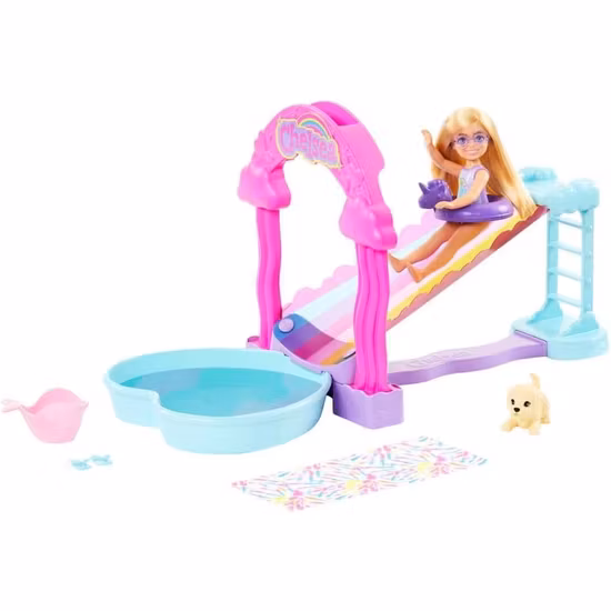 Barbie Chelsea lekset med regnbågsfärgad vattenrutschkana