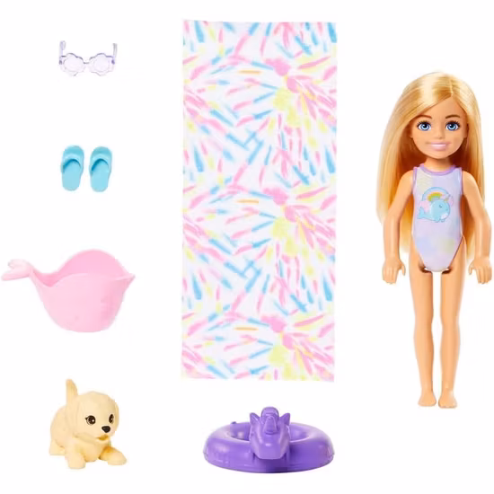 Barbie Chelsea lekset med regnbågsfärgad vattenrutschkana