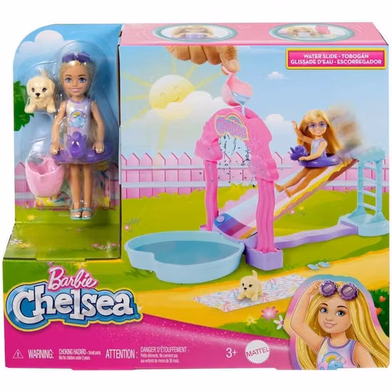 Barbie Chelsea lekset med regnbågsfärgad vattenrutschkana