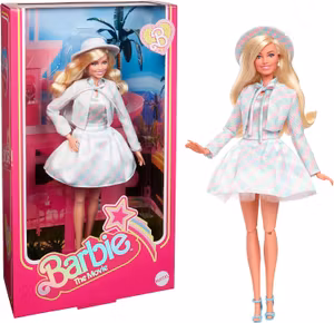 Barbie The Movie docka Margot Robbie I Blårutigt Set