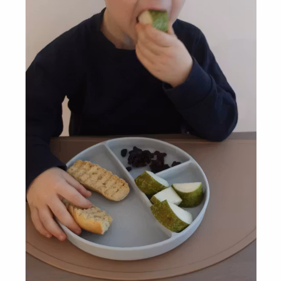 BabyBloom Tredelad Barntallrik Med Sugpropp Mörkblå