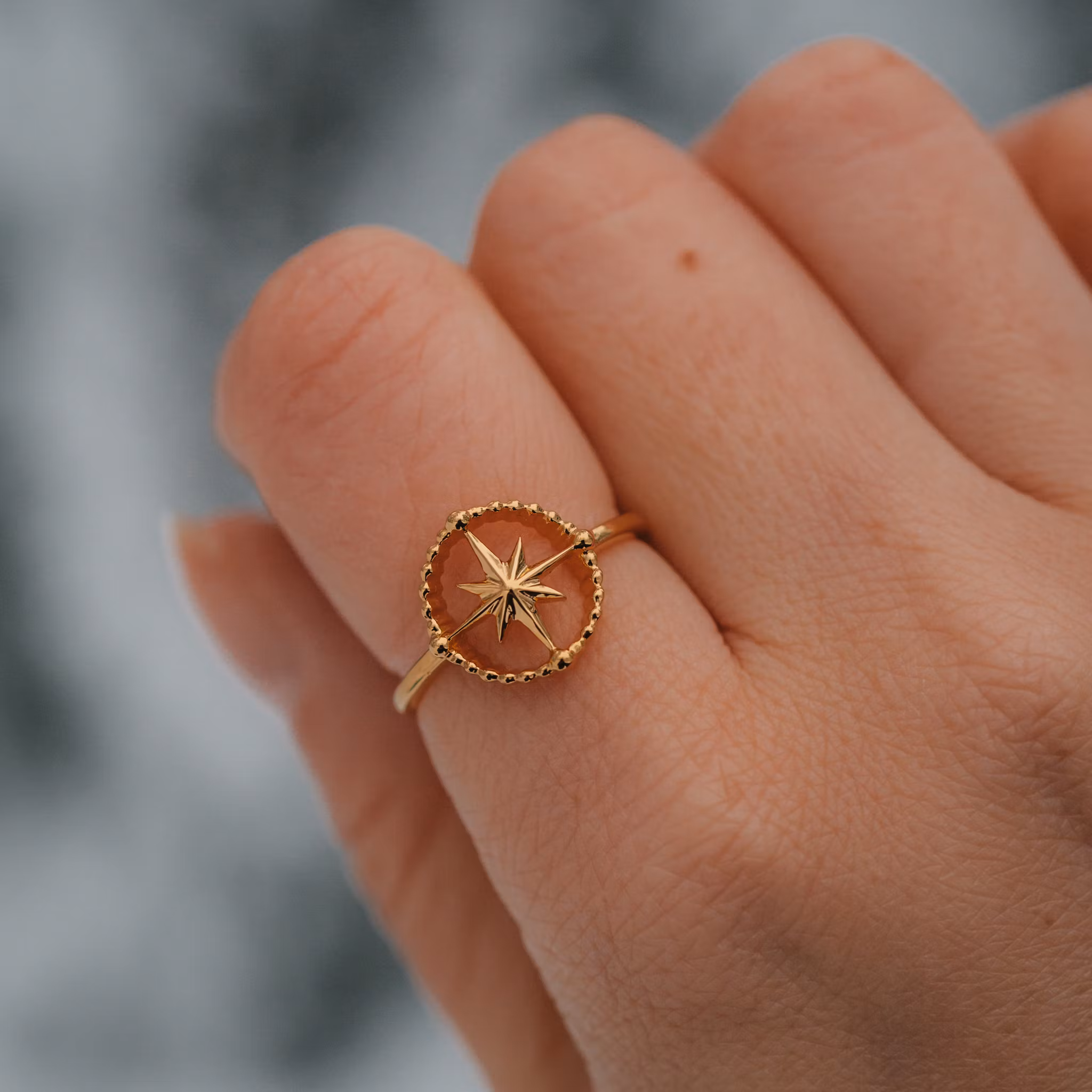 Kompass ring guld
