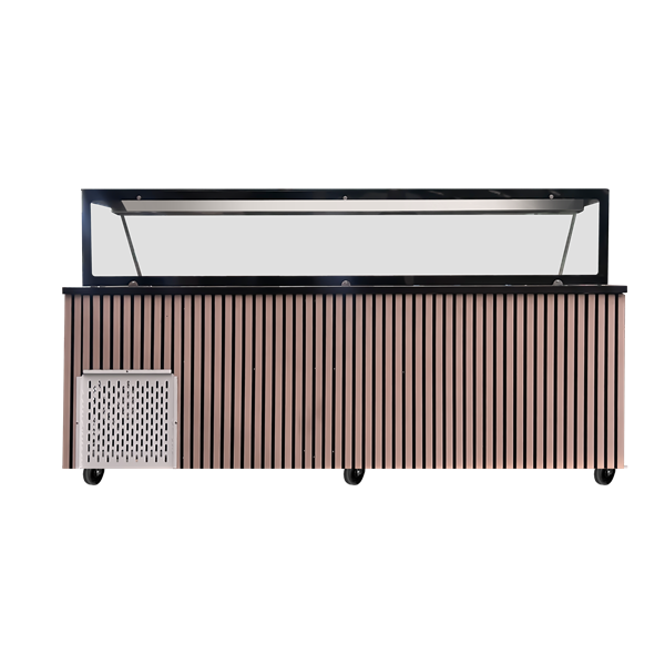 Saladette BERG Basic, 4st dörrar, kylbrunn för 6st GN1/1, glasparti med LED. Mått BxDxH: 2230x820x855/ca1300mm