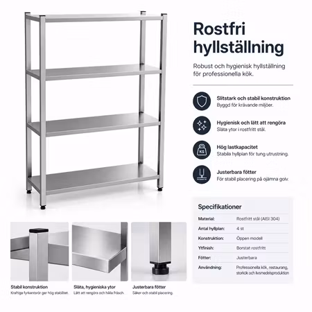 Hyllställning BERG Basic, 4st hyllplan D=400mm. L=1000mm