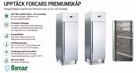 Kylskåp FORCAR PremiumLine, GN2/1, LED, vändbar dörr