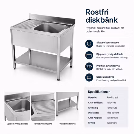 Diskbänk BERG Basic, disklåda HÖ sid, plåthylla. Mått BxDxH: 1200x700x850mm