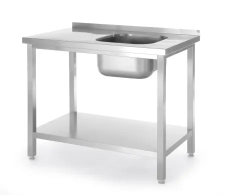 Diskbänk HENDI KL med plåthylla, uppvikt bakkant, disklåda HÖ sid. Mått BxDxH: 800x600x850mm