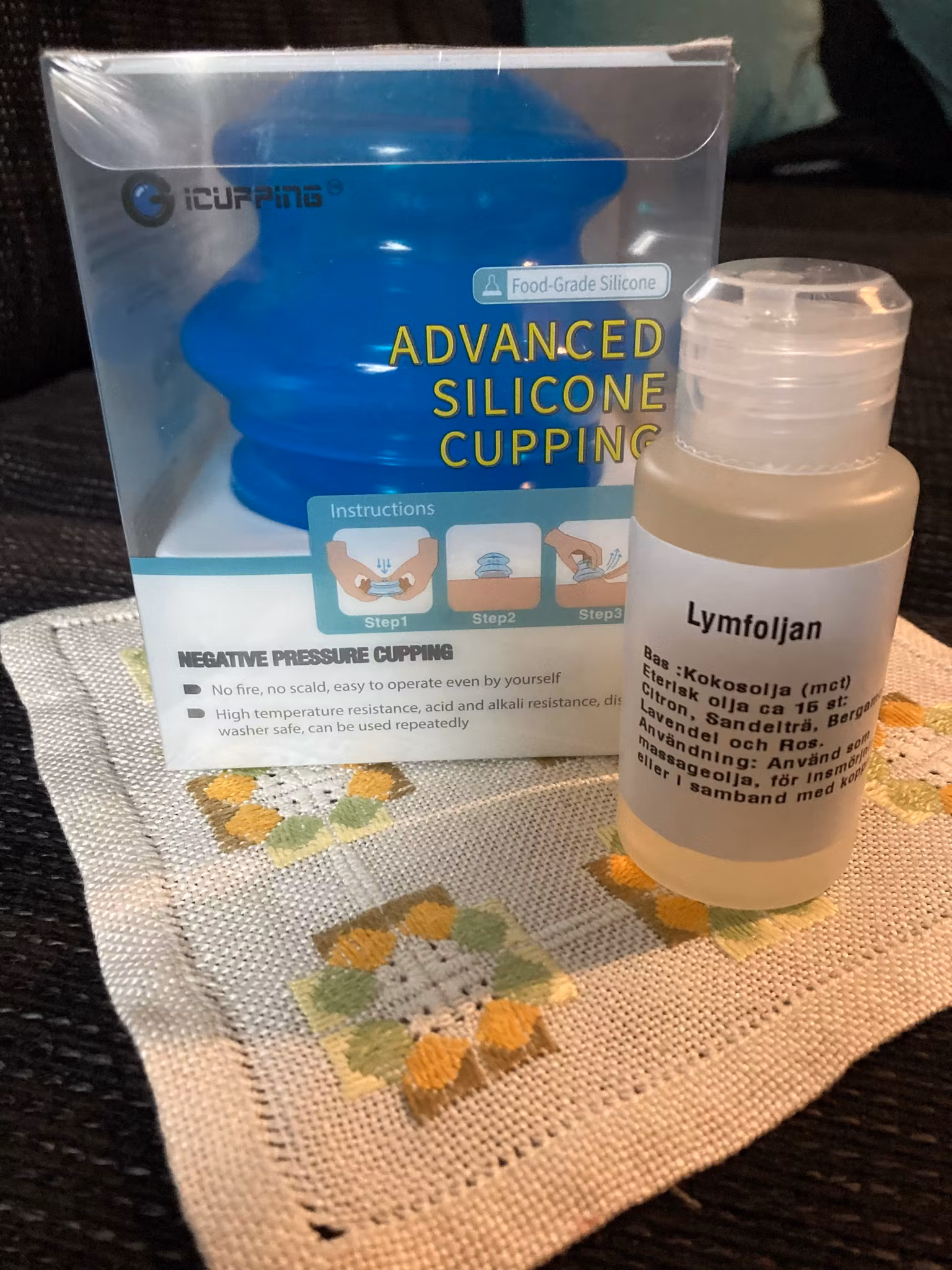 Silikonkoppor och lymfmassageolja kit