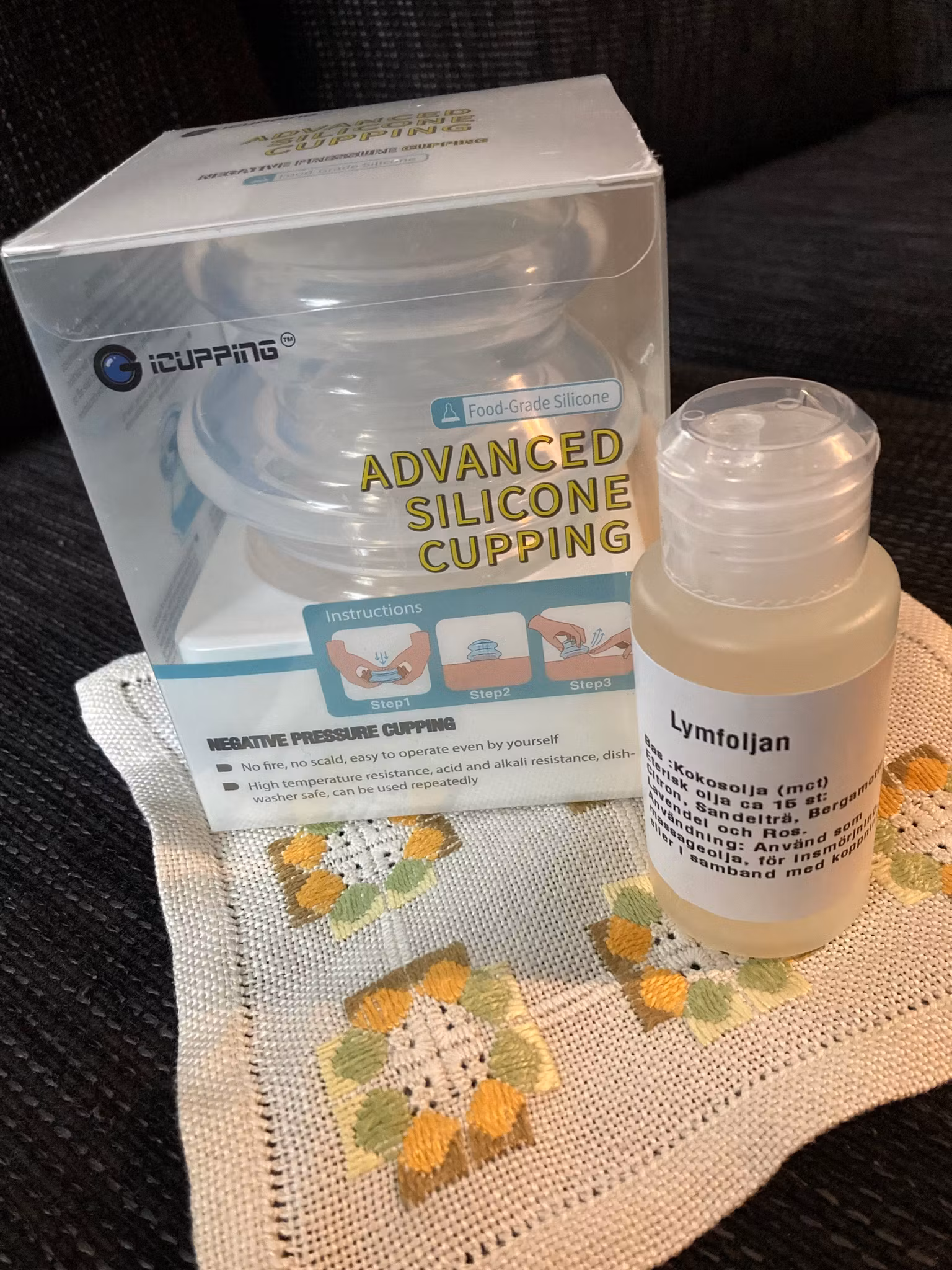 Silikonkoppor och lymfmassageolja kit