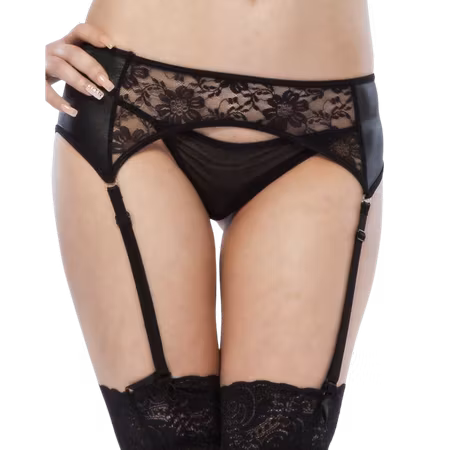 Garterbelt med stringtrosor – Queen Lingerie Floral Design L/XL, sensuellt spetsunderklädesset för en elegant look