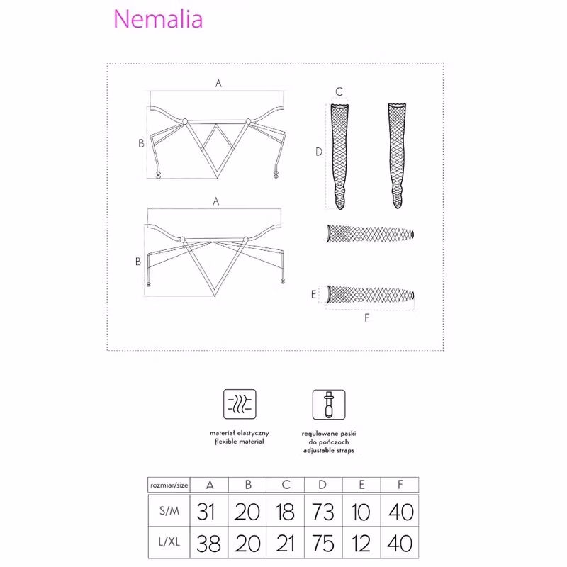 Nemalia set med höfthållare, strumpor och handskar – svart, L/XL, sensuellt och elegant underklädesset för en sexig och sofistikerad stil