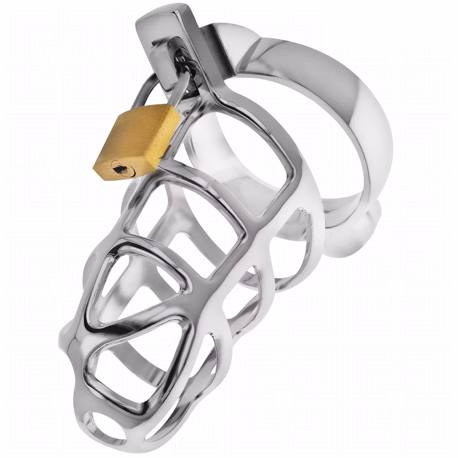 Stilfull penisbur i metall med säker penislås och bekväm passform, storlek M