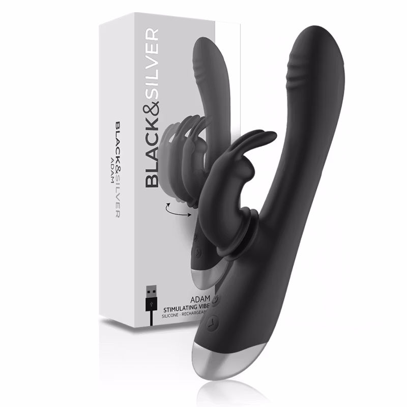 DJ Adam Laddbar Silikon Rabbit Vibrator Svart – Elegant Rabbit Vibrator i Silikon för Dubbel Stimulering och Långvarig Njutning
