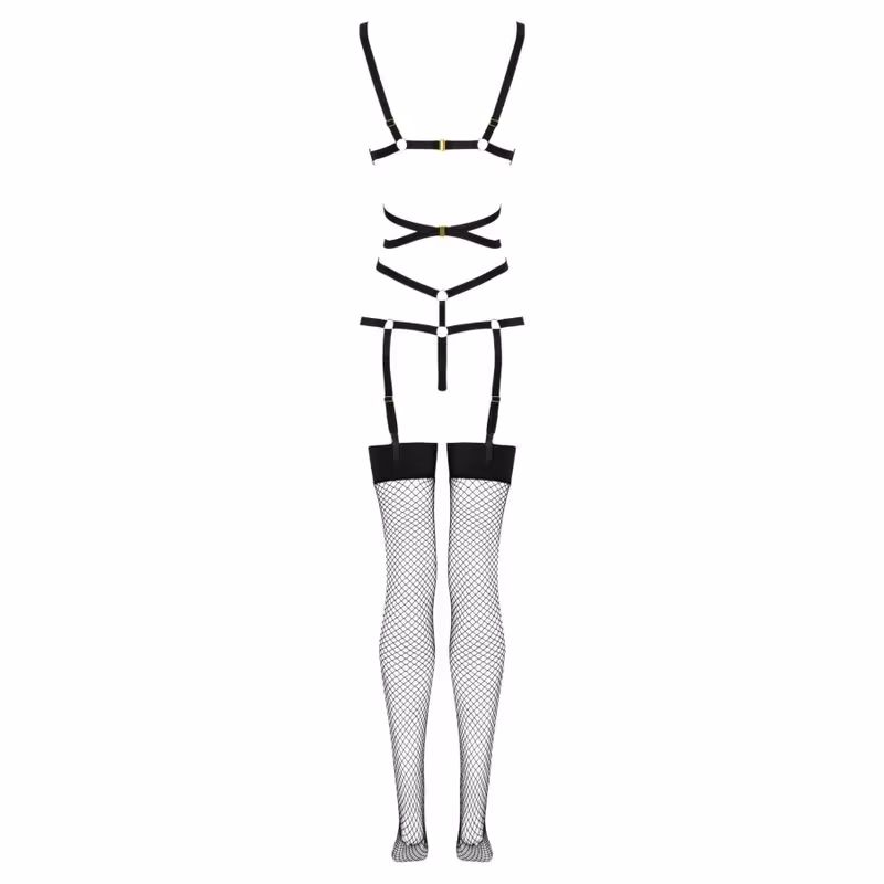 korsett med  remmar och nätstrumpor