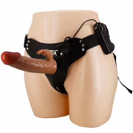 Pretty Love Marion – Strap-on med vibrerande dildo (19 cm) i brun för intensiva njutningsstunder