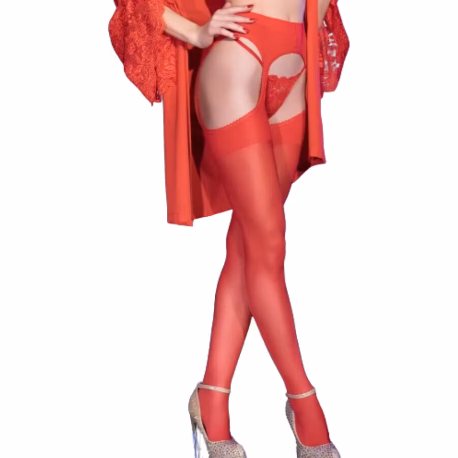 Strumpor med höfthållar-look – röda, eleganta och sensuella strumpor för en sexig och sofistikerad stil