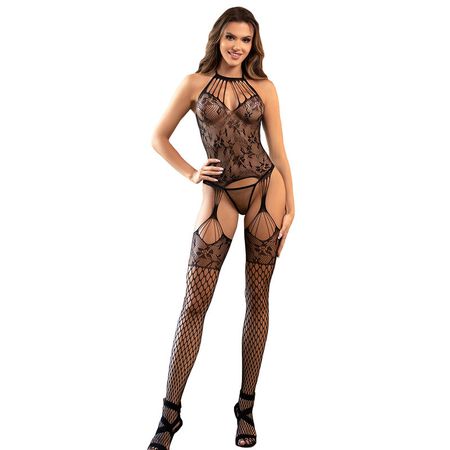 Sublime Grenlös Bodystocking med Spetsdetaljer i Svart (One Size) – Elegant & Sexig Lingerie för Förföriska Stunder