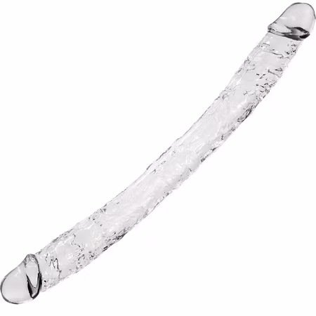 "Genomskinlig Dubbeldildo med Realistisk Textur, 38,5 cm Längd & 3,9 cm Diameter – För Dubbel Stimulans och Realistisk Upplevelse