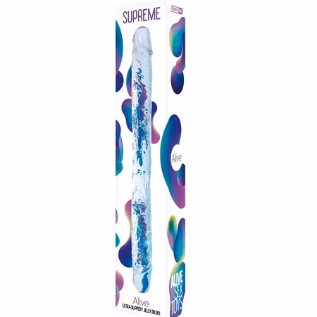 "Genomskinlig Dubbeldildo med Realistisk Textur, 38,5 cm Längd & 3,9 cm Diameter – För Dubbel Stimulans och Realistisk Upplevelse