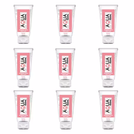 AQUA TRAVEL BIG PACK - SMAK AV JORDGUBB VATTENBASERAT GLIDMEDEL - 8 STYCK 50 ML + 1 STYCK GRATIS
