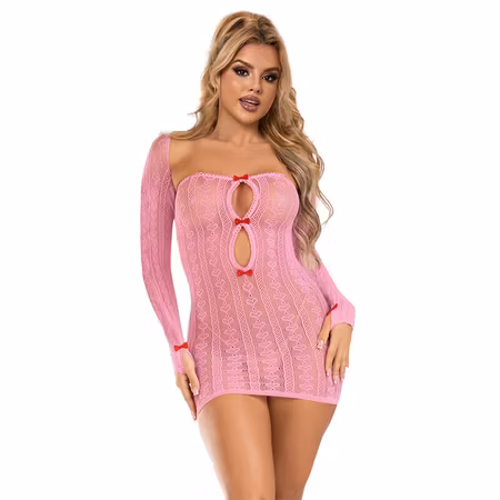 SUBBLIME - 952471 Rosa Nätklänning, One Size – Sexig och Elastisk Lingerie för Speciella Tillfällen