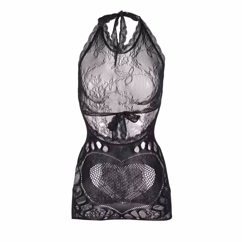 Svart Kort Nätklänning med Ryggdetalj och Hjärta