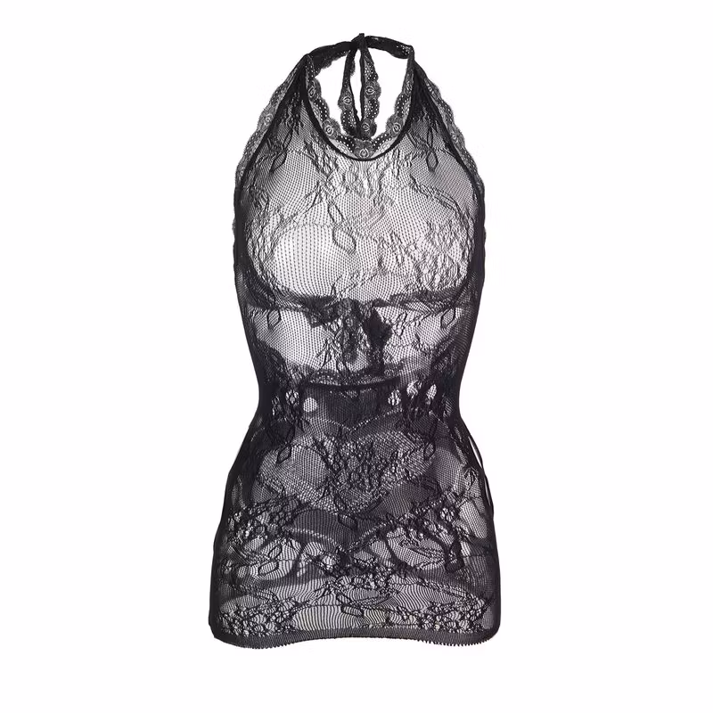 Svart Kort Nätklänning med Ryggdetalj och Hjärta