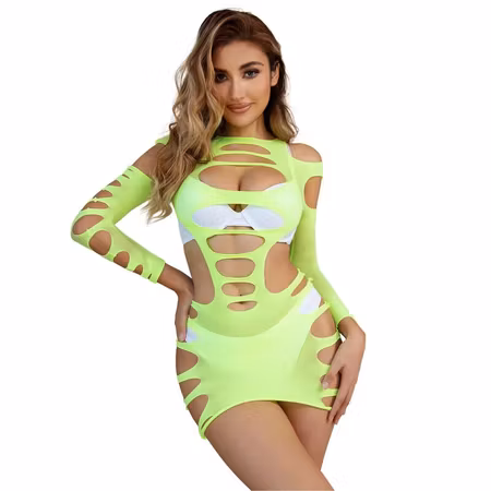 SUBBLIME - 952273 Långärmad Elastisk klänning i Gul, Sexig och Transparent One Size