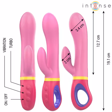 INTENSE - Daphne Rabbit Vibrator Rosa – Dubbel Stimulering för Klitoris och G-Punkt med Mjuk Rosa Silikon