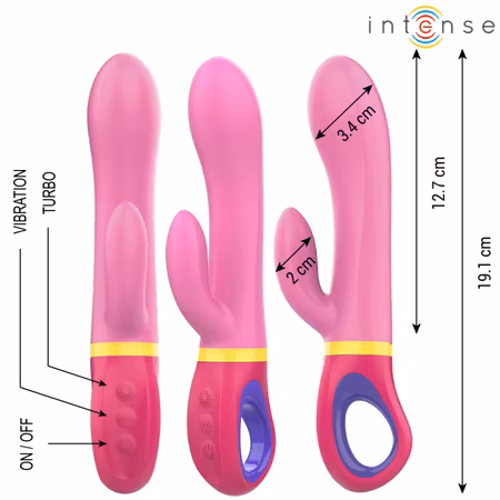 INTENSE - Daphne Rabbit Vibrator Rosa – Dubbel Stimulering för Klitoris och G-Punkt med Mjuk Rosa Silikon