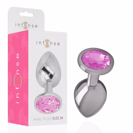 INTENSE – Analplugg i Aluminium Metall med Rosa Kristall, Medium, Diameter 3,3 cm för Elegant och Effektiv Anal Stimulans
