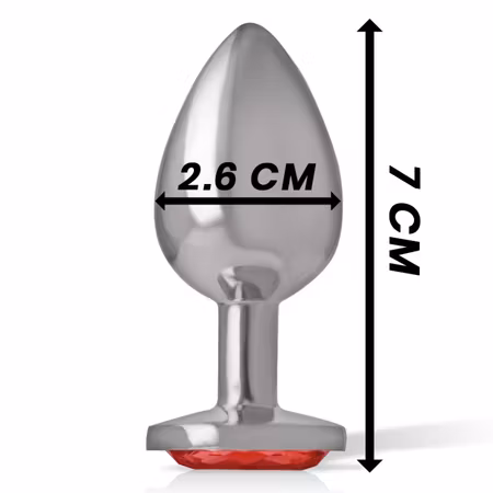 INTENSE – Analplugg i Aluminium Metall med Röd Kristall, Small, Diameter 2,6 cm för Elegant och Intensiv Anal Stimulans