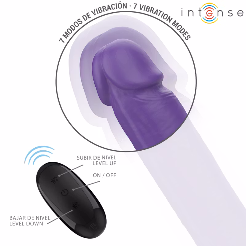 Intense Gunter Dildo Double Vibrator 40 cm lila med fjärrkontroll – kraftfull dubbel vibrator för intensiv stimulans och flexibel kontroll