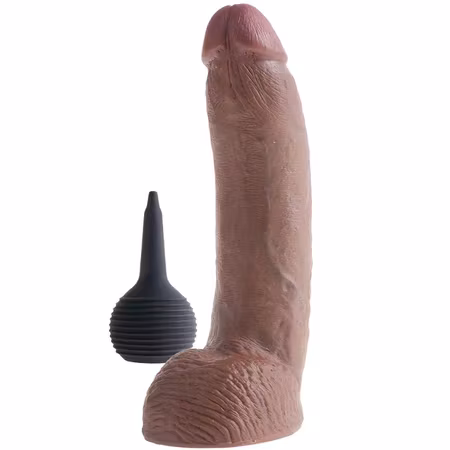 KING COCK Realistisk Brun Sprutdildo 22,86 cm – Naturtrogen Sprutdildo med Sugkopp & Sprutfunktion för Realistisk Njutning