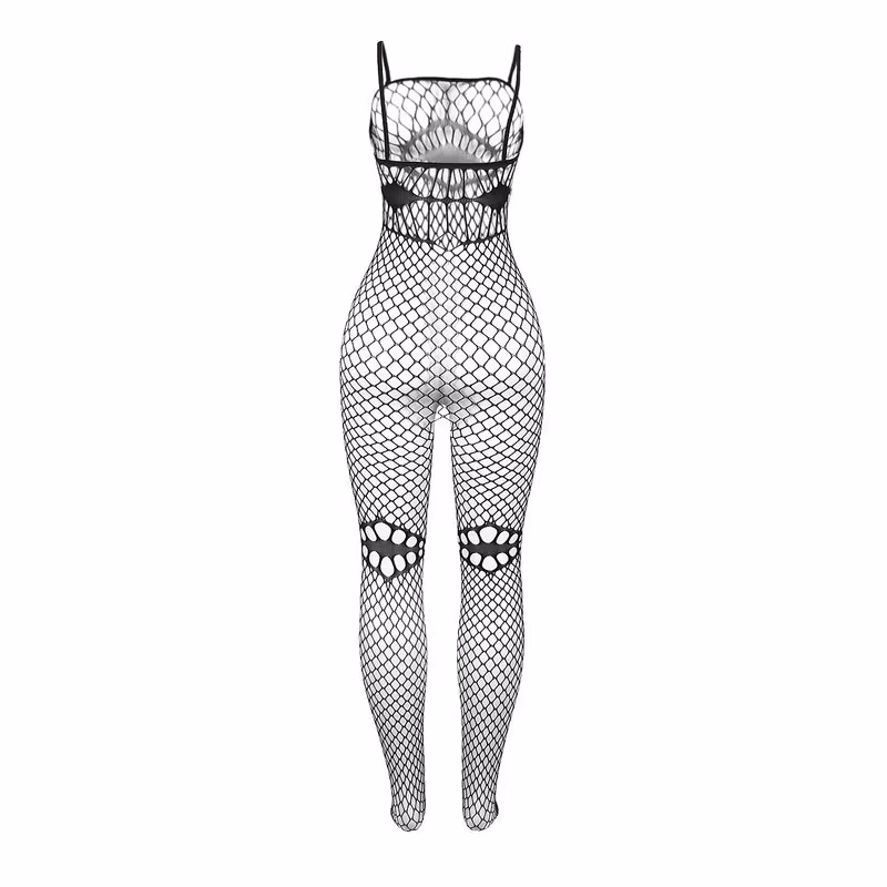 Svart fishnet bodystocking SUBBLIME 952112 med sensuella detaljer över bröst och mage – One Size