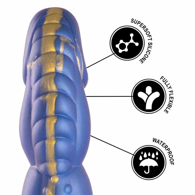 Närbild på texturerad yta av Poseidon-dildo – vågformad och skulpterad för intensiv stimulans