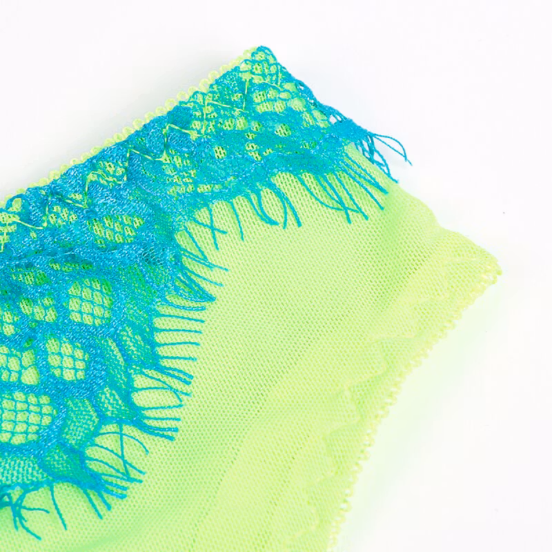 Sexigt grönt och blått BH-set för dam från Subblime med spetsdetaljer och strumpeband, storlek L/XL